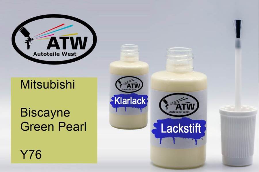 Mitsubishi, Biscayne Green Pearl, Y76: 20ml Lackstift + 20ml Klarlack - Set, von ATW Autoteile West.